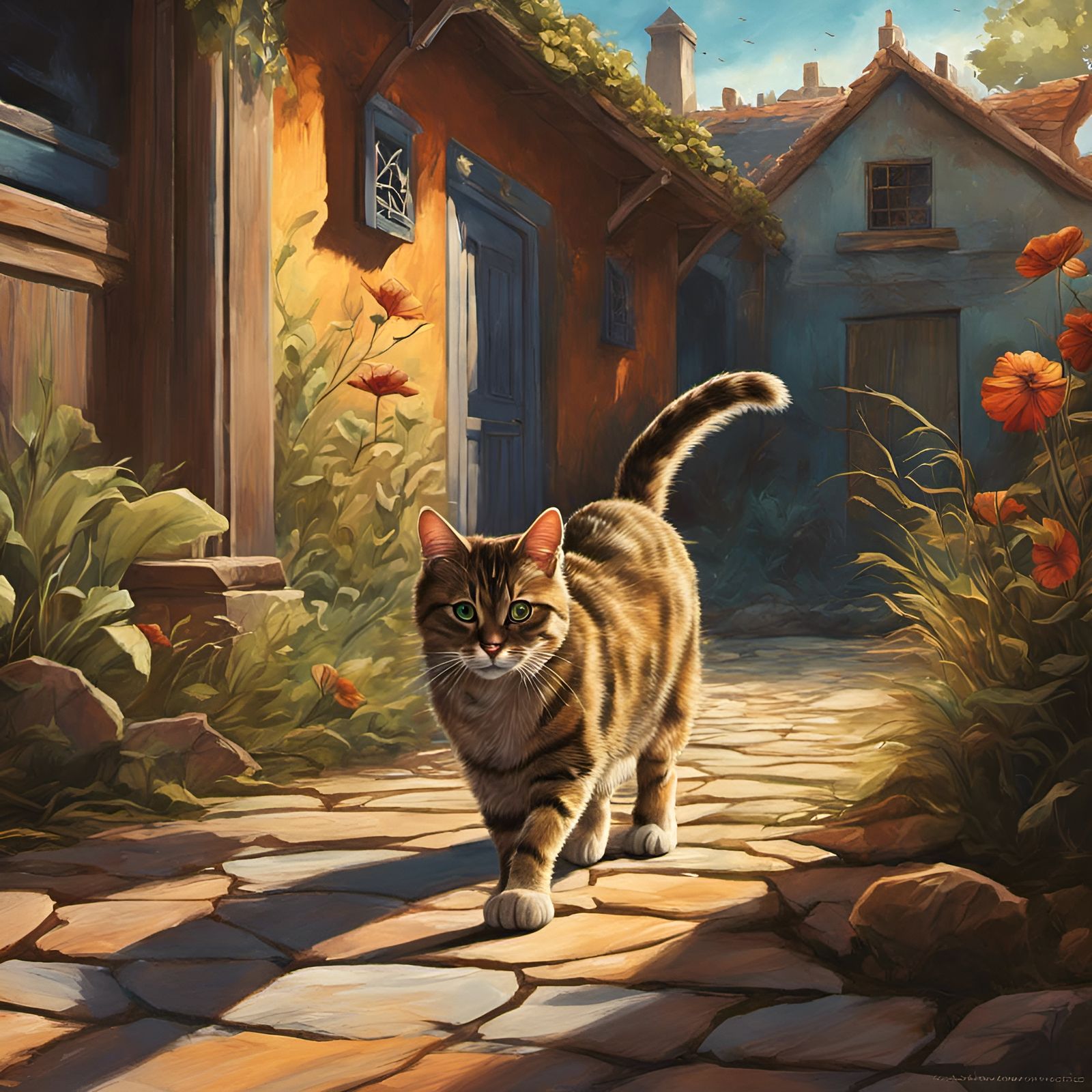 Dramatic Tabby Cat in Detailed Matte Painting