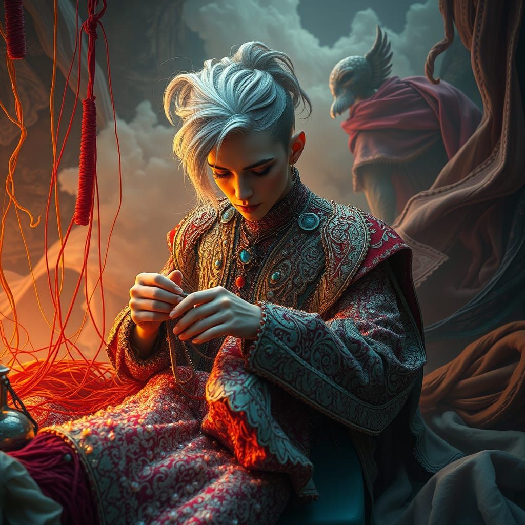 Elegant Artist Sewing Paillette Textile Masterpiece in Dream...