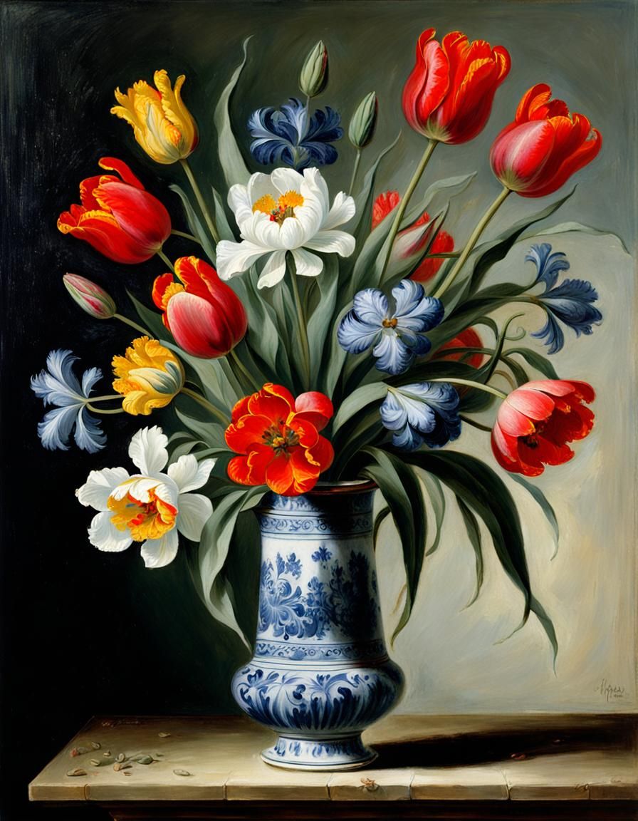 Tulips in a vase by Hans Gillisz. Bollongier