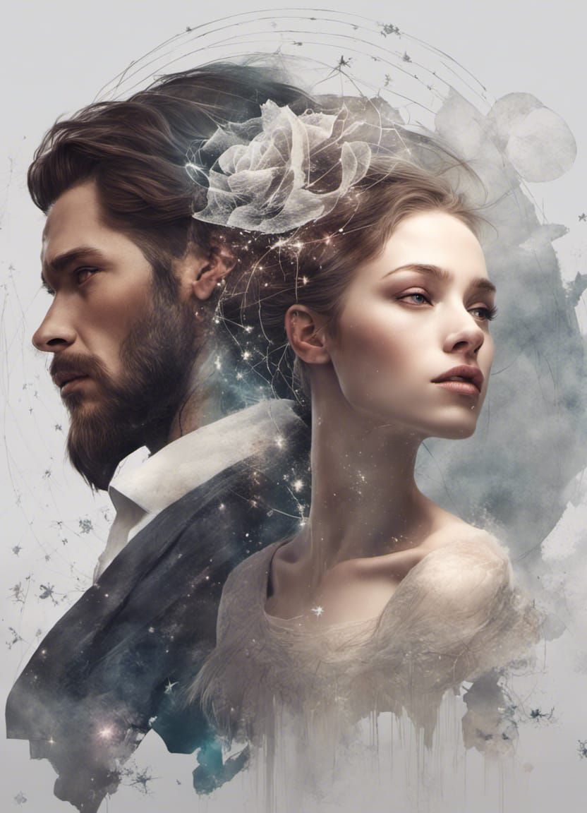 Belle and Beast Portrait with Silver Filigree