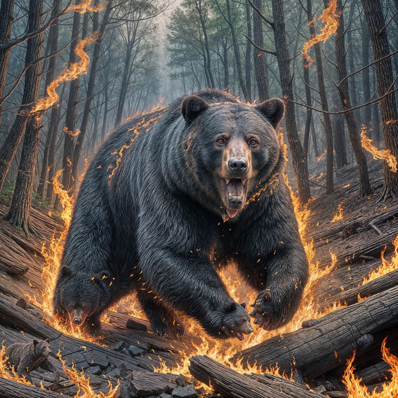 Black Bear Running from Forest Fire in Gatlinburg