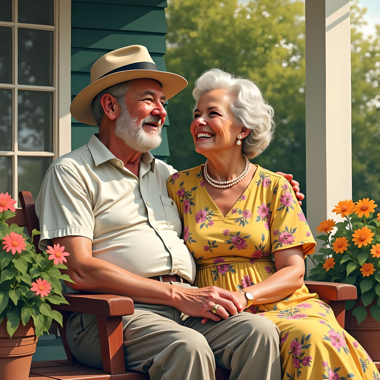 Happy Old Couple in Rockwell Style