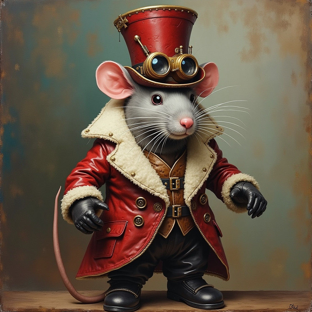 Steampunk Rat Portrait in Oil on Canvas