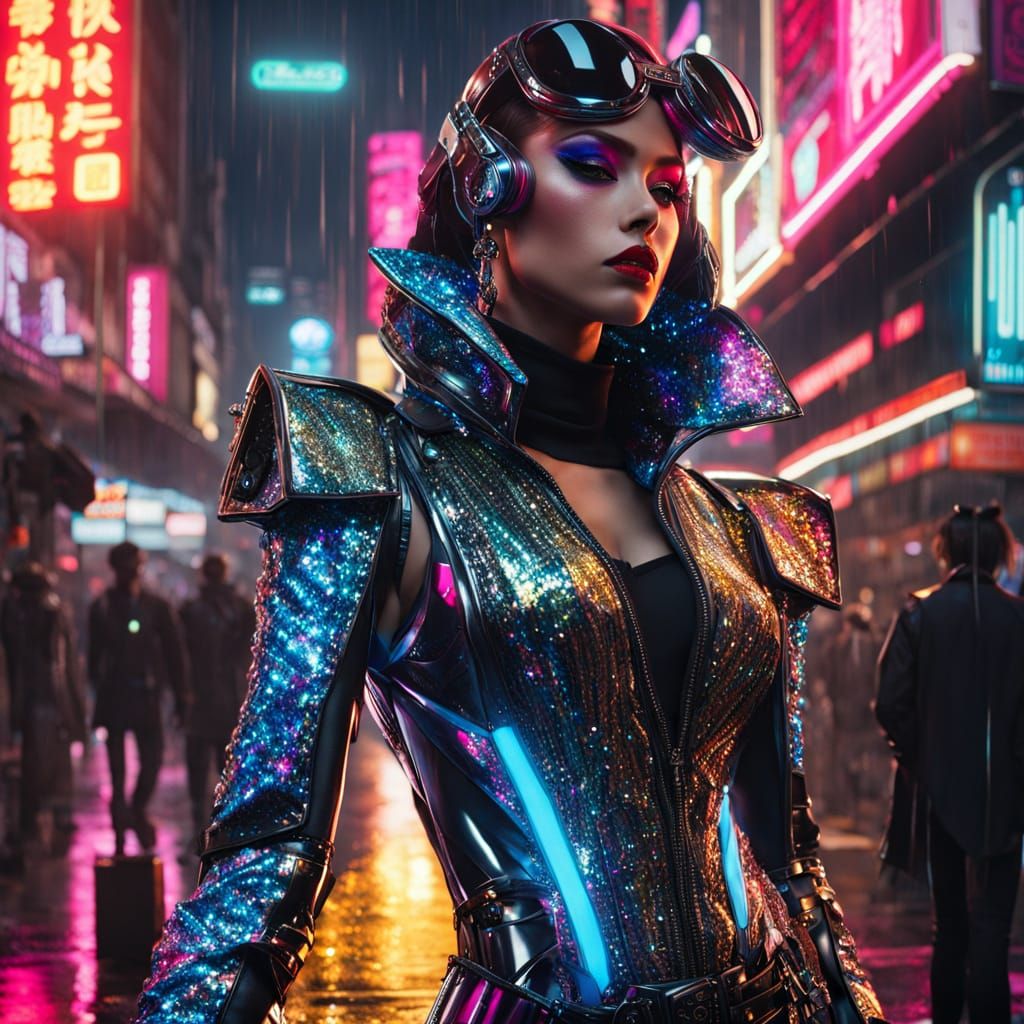 Cyberpunk Goddess in Sequined Basque Dress