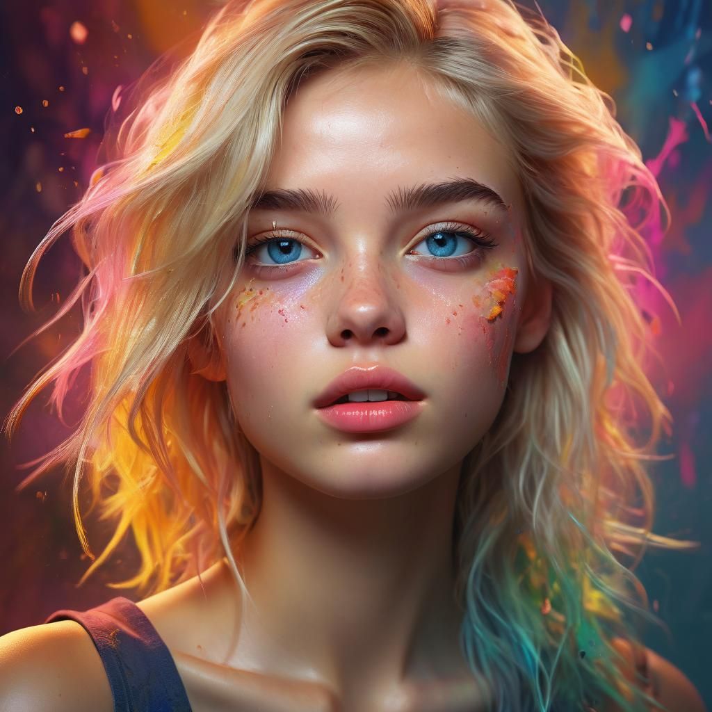 Vibrant Splash Art Portrait of a Blonde Woman
