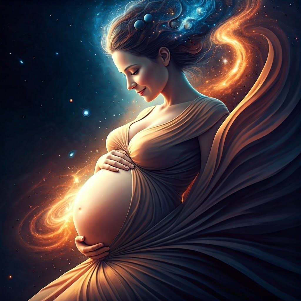 Ethereal Cosmic Mother in a Vibrant Hyperrealistic Art Piece