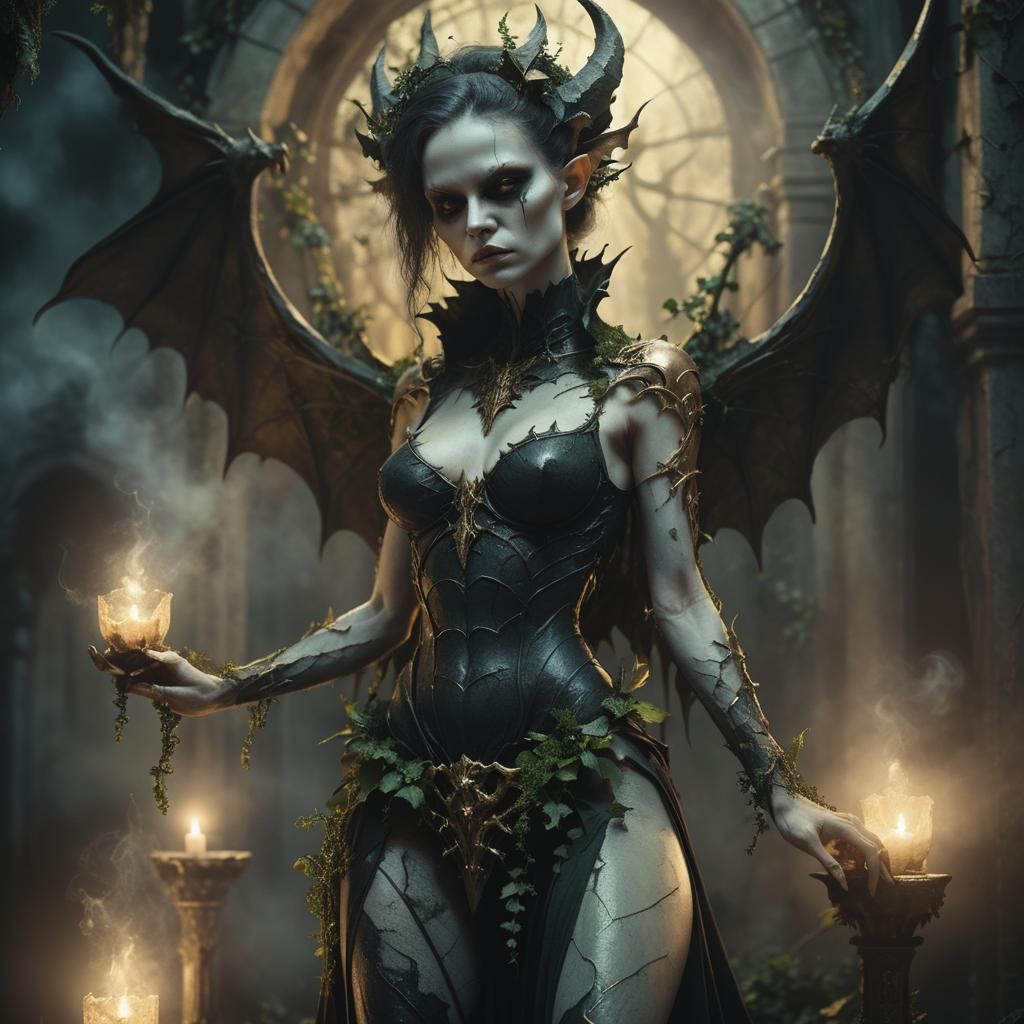 Gothic Demon Woman on Throne in Dark Fantasy