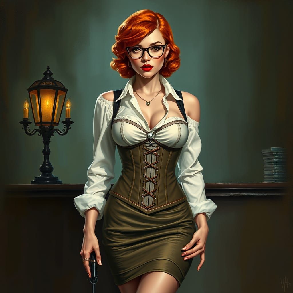 Redheaded Investigator in 1920s Fashion, Dark Romanticism