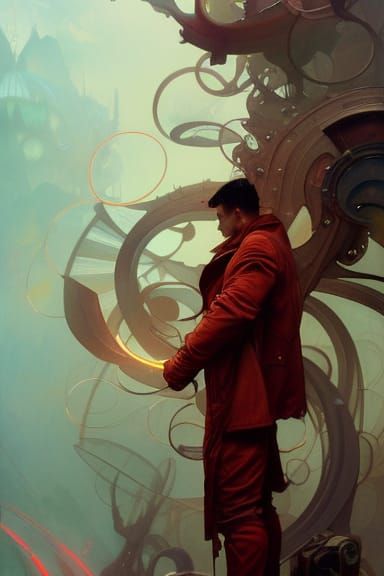 Fantasy Portrait of Tattooed Man in Red Coat