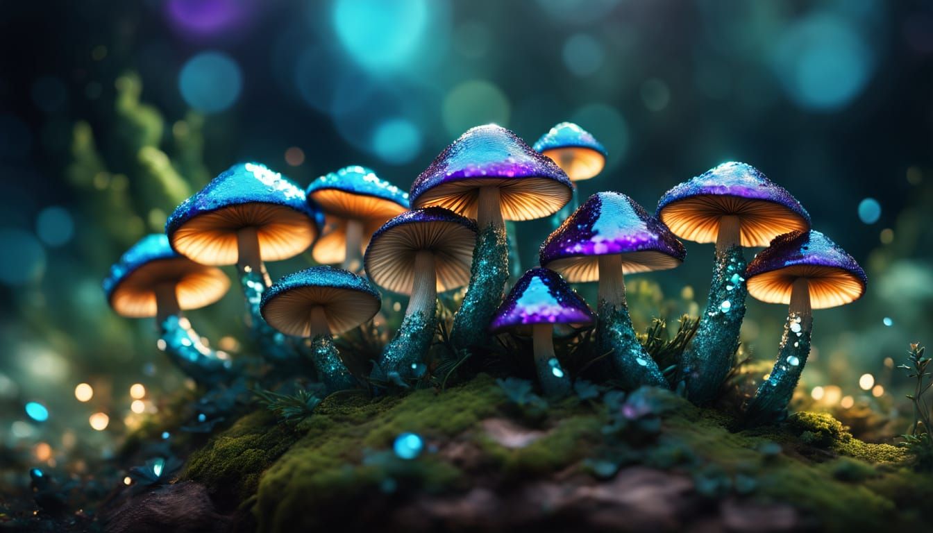 Crystal Sequin Mushrooms Soar Through Space