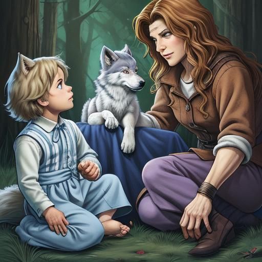 Newborn Wolf Pups in Comic Style