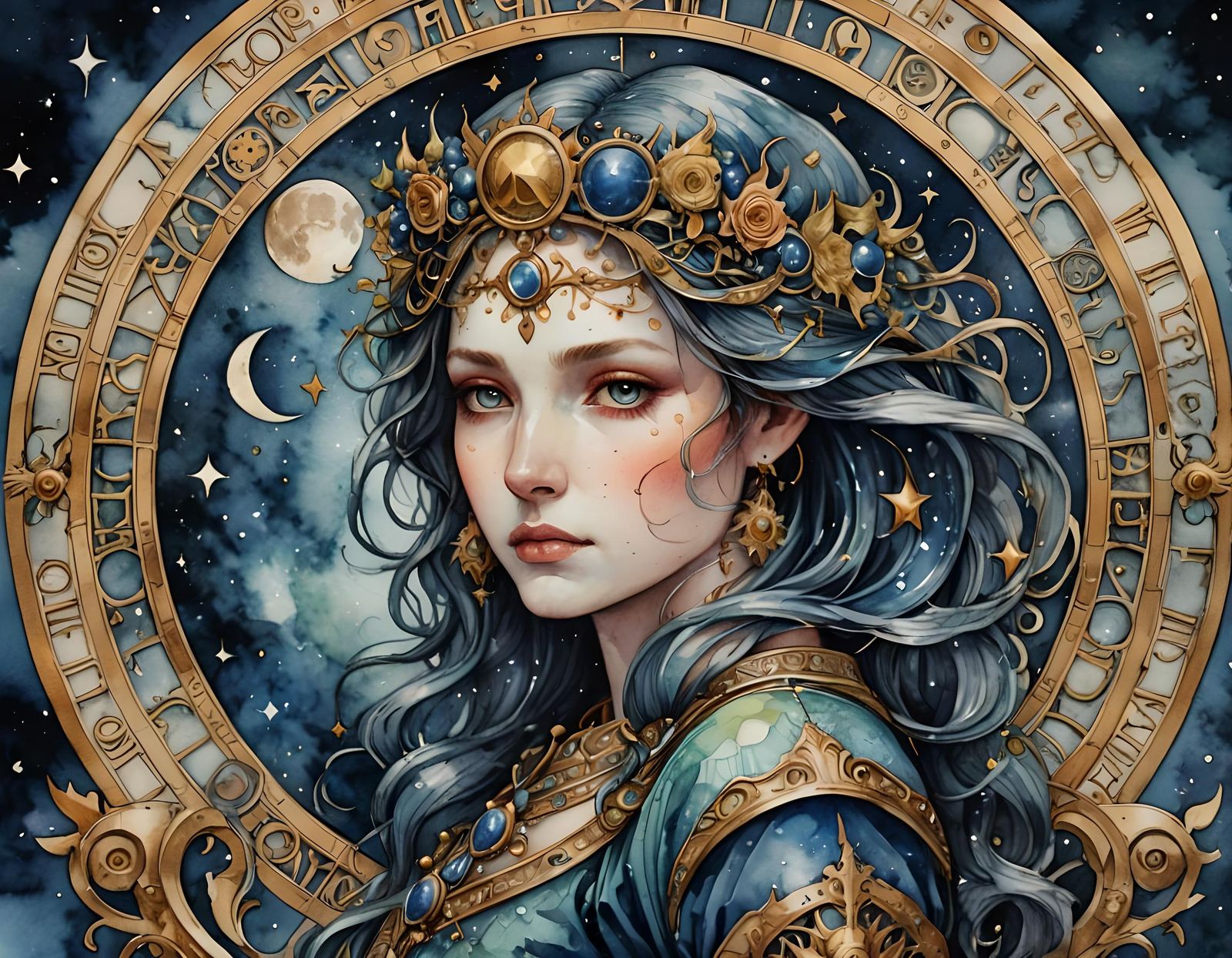 Virgo Zodiac Sign in Watercolor Style