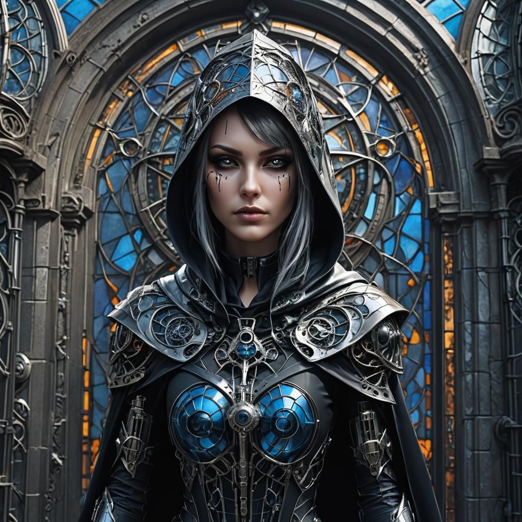 Cybernetic Witch in Gothic Ruins: Oil Painting by Gurney