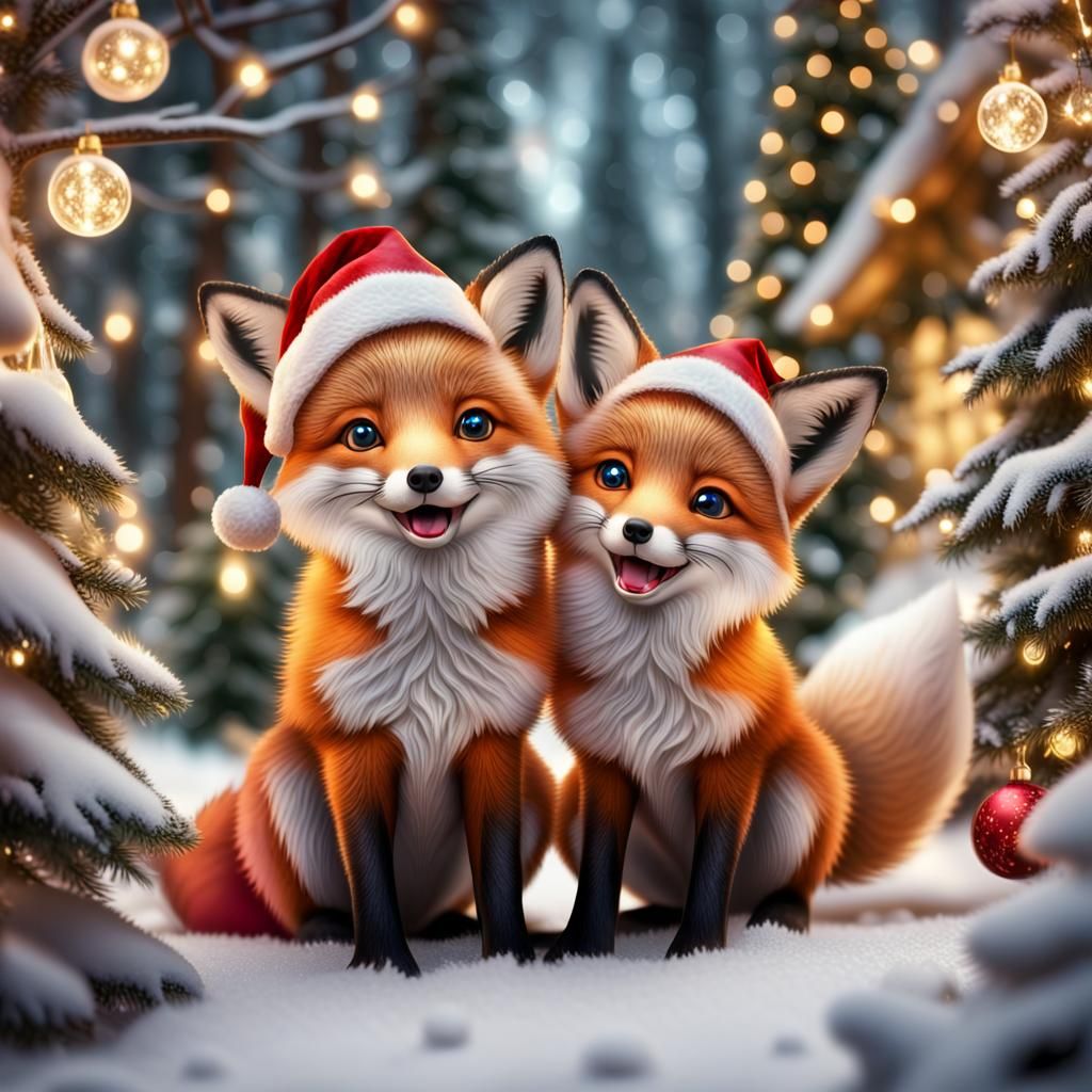 Festive Foxes Celebrate Christmas in Winter Wonderland