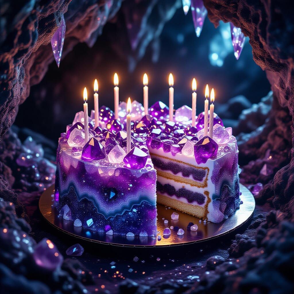 Amethyst Geode Birthday Cake in Dark Fantasy Style