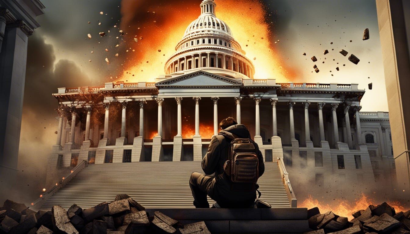 Apocalyptic Capitol Building Scene in Fantasy Horror Style