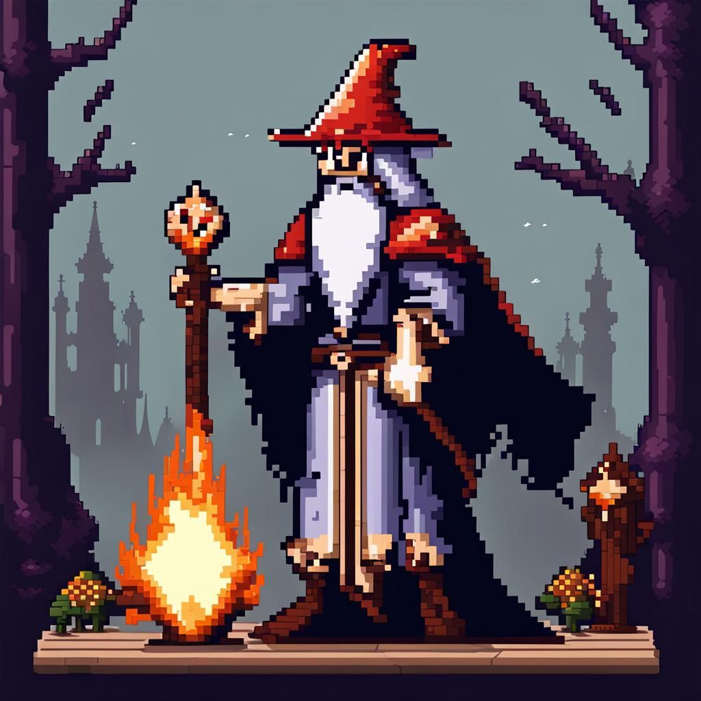 8-bit Pixel Art Medieval Fantasy Wizard