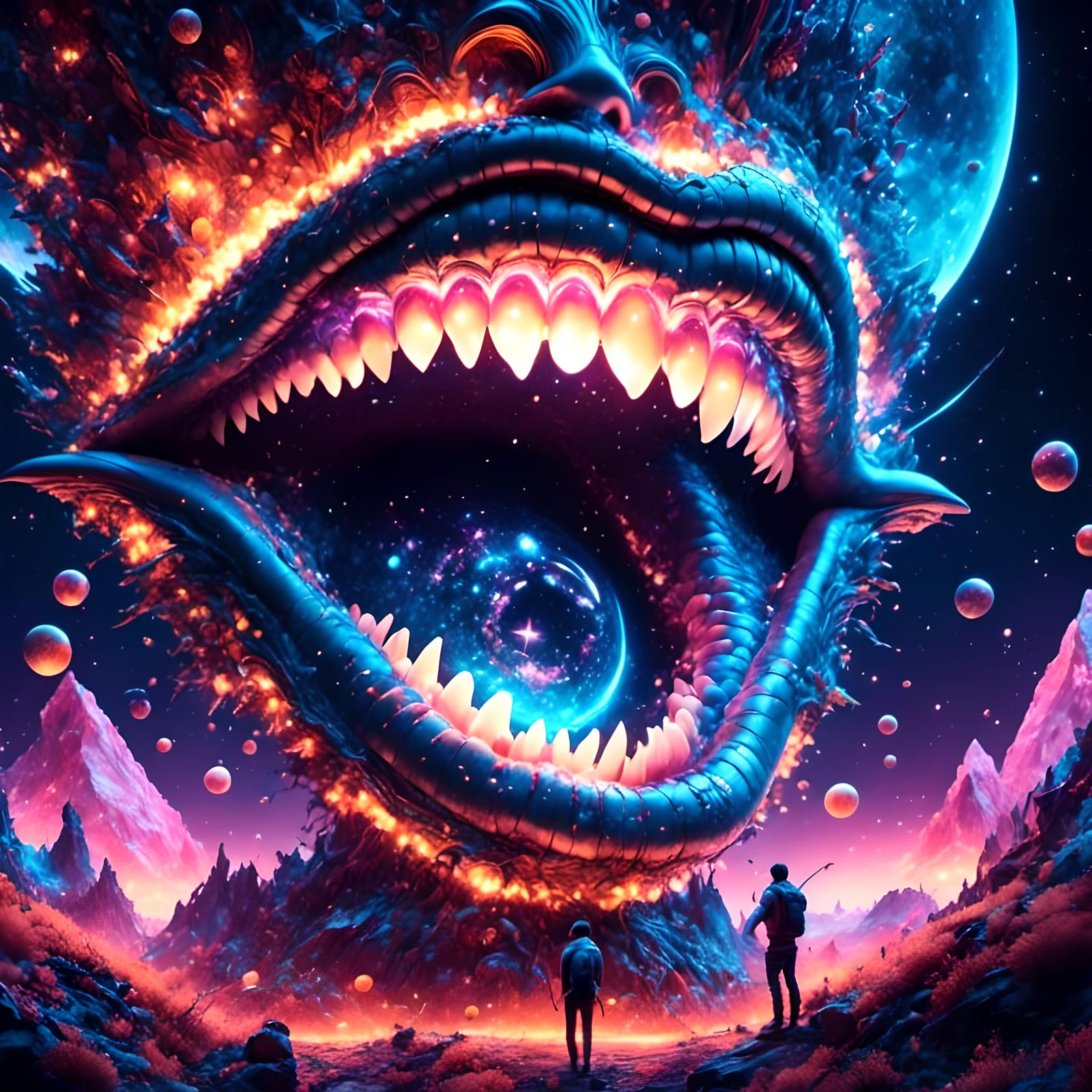 Cosmic Mouth with Neon Lighting