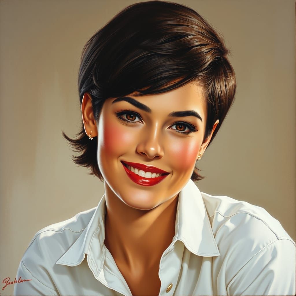 Beautiful Woman in White Shirt, Gil Elvgren Style
