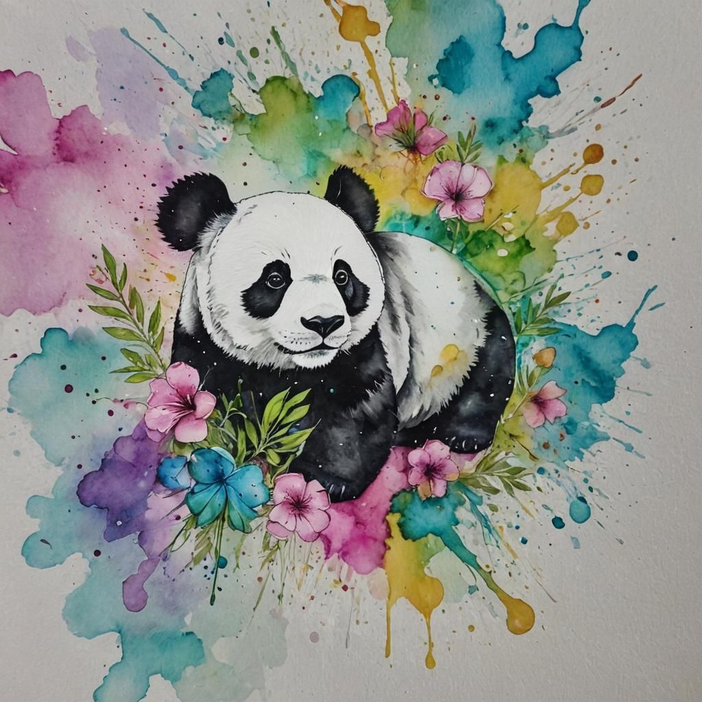 Alcohol Ink Panda Illustration