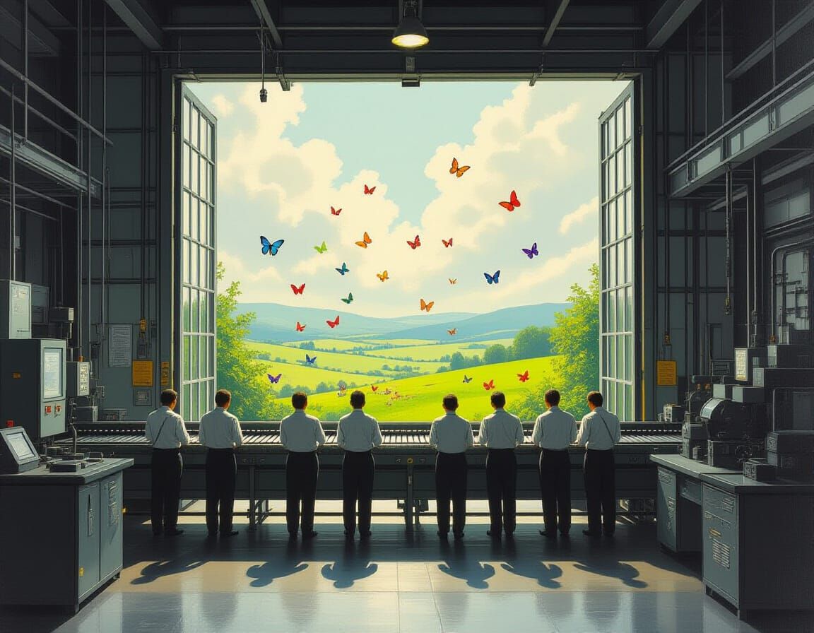 Factory Workers Yearn for Nature in Victorian Oil Painting