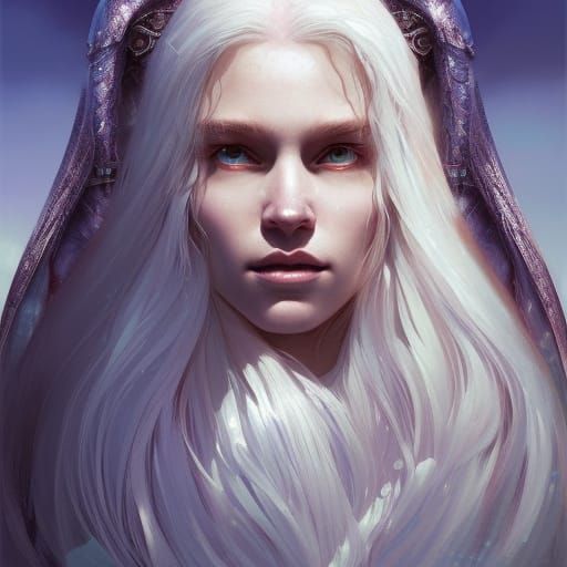 Icy Albino Priestess Portrait in Hyperdetailed Style