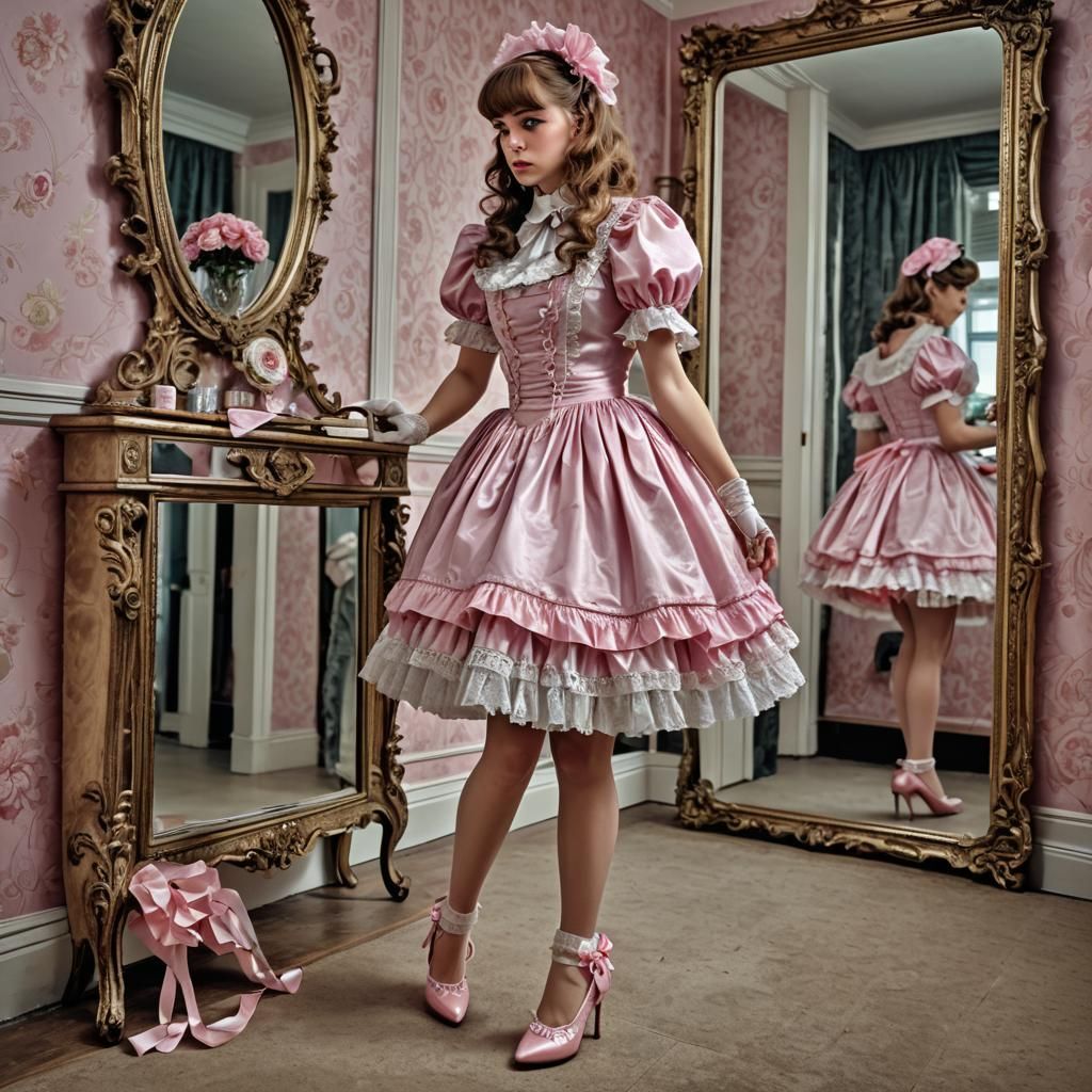 Sissy Maid Practices Curtsy in High Heels