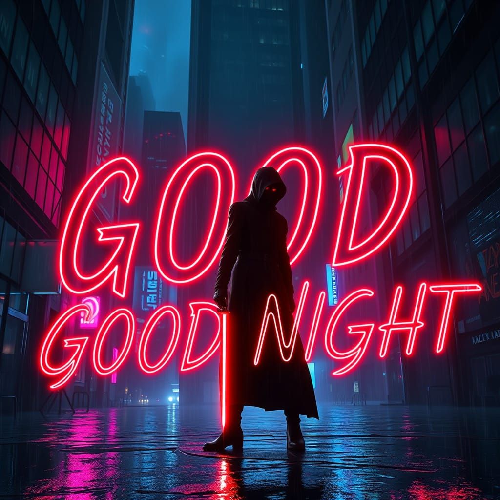 Cyberpunk Assassin in Neon Cityscape at Night