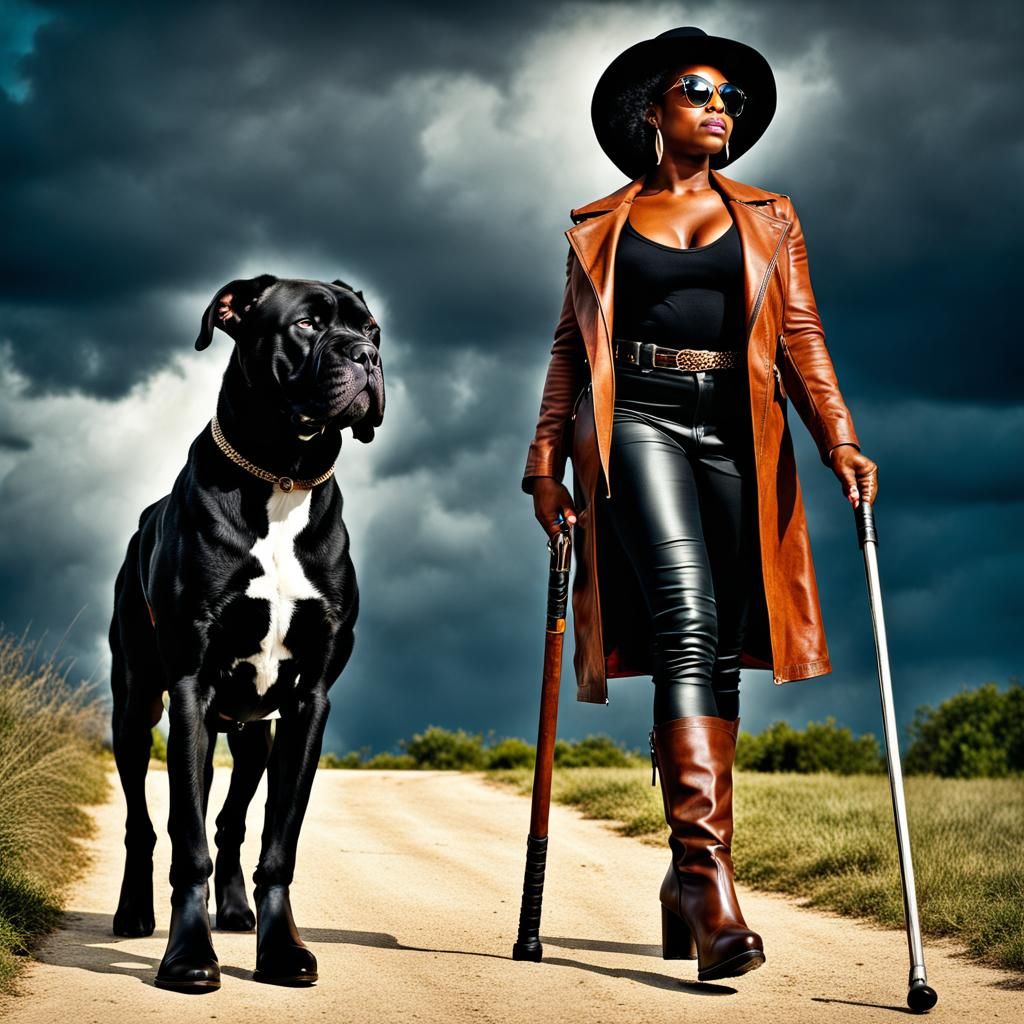 Stylish Woman Walks Cane Corso: Hyperrealistic Image