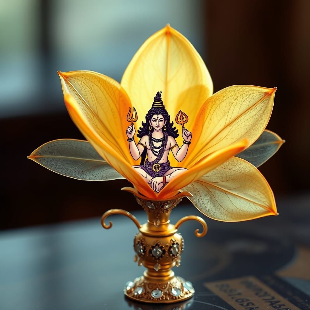 Lord Shiva Enthroned in Golden Dhaturo Flower