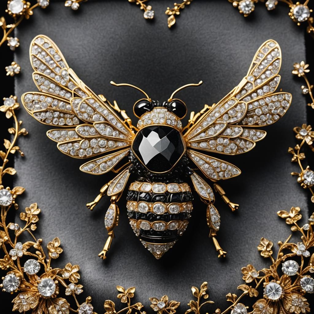 Diamond Bumble Bee Jewelry Art Close-Up
