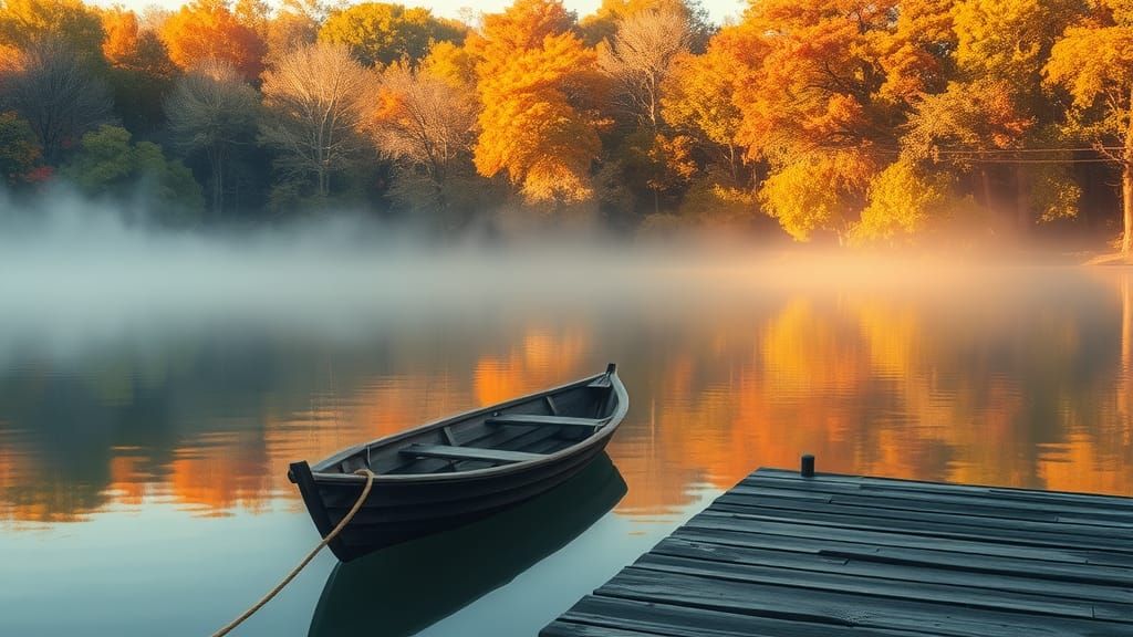 Autumn Lake Scene in Watercolor Style