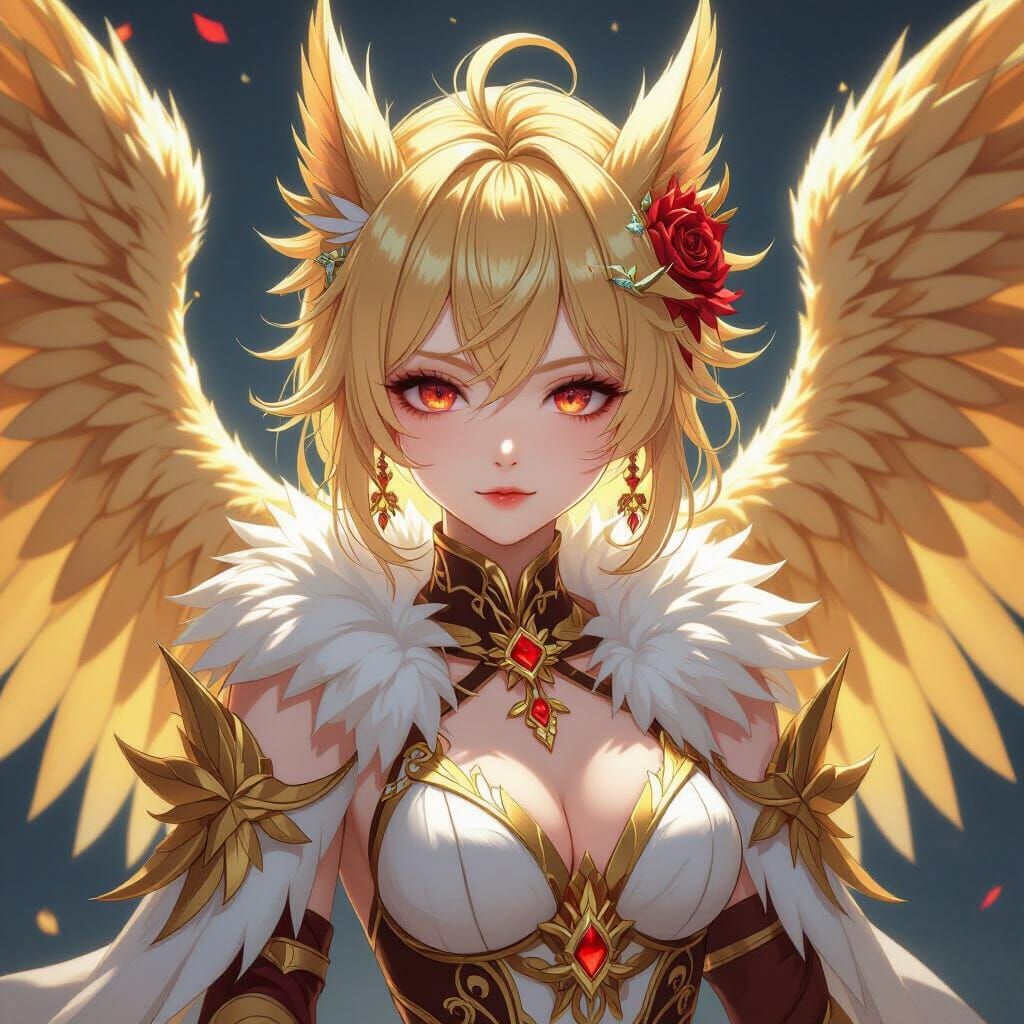 Elegant Harpy Girl with Golden Fur in Anime Style