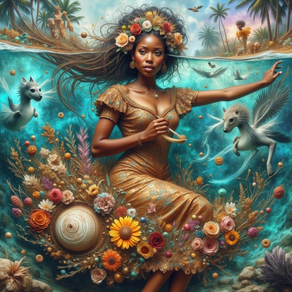 Vibrant Caribbean Woman in Abstract Style