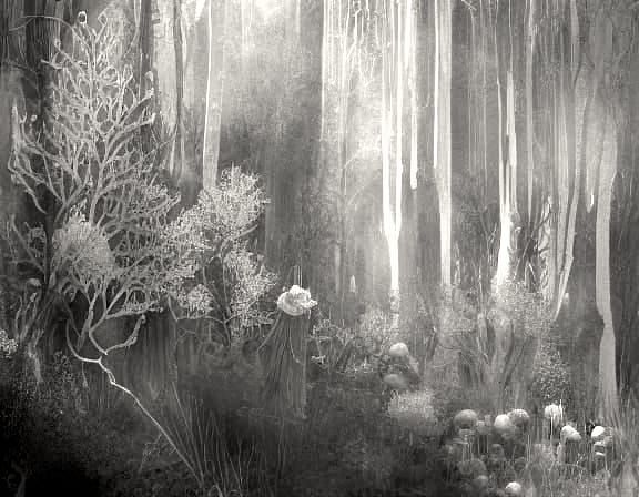 Majestic Queen Strolls through a Glowing Forest at Twilight