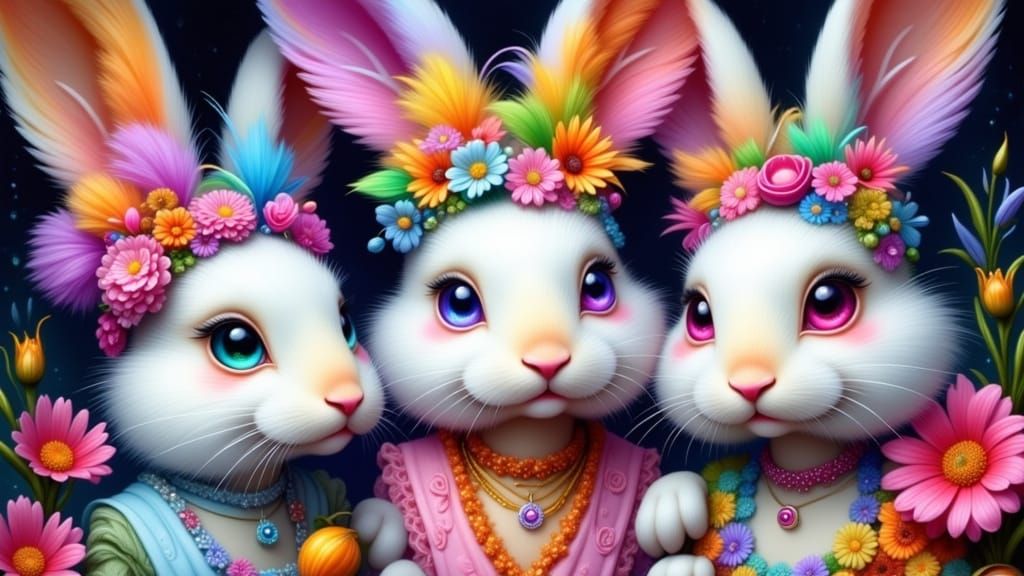 Anthropomorphic Bunnies in Whimsical Watercolor Style