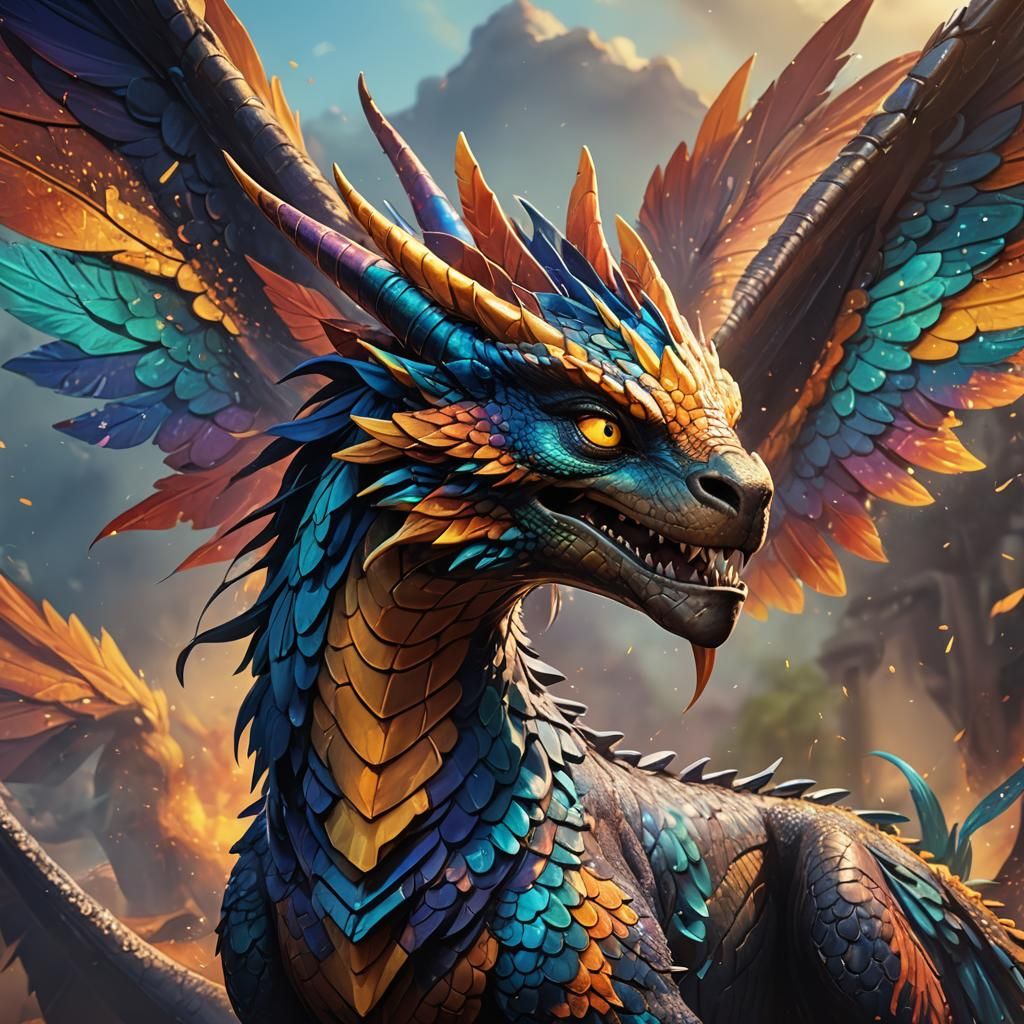 Hyperrealistic RainWing Dragon in Fantasy Concept Art