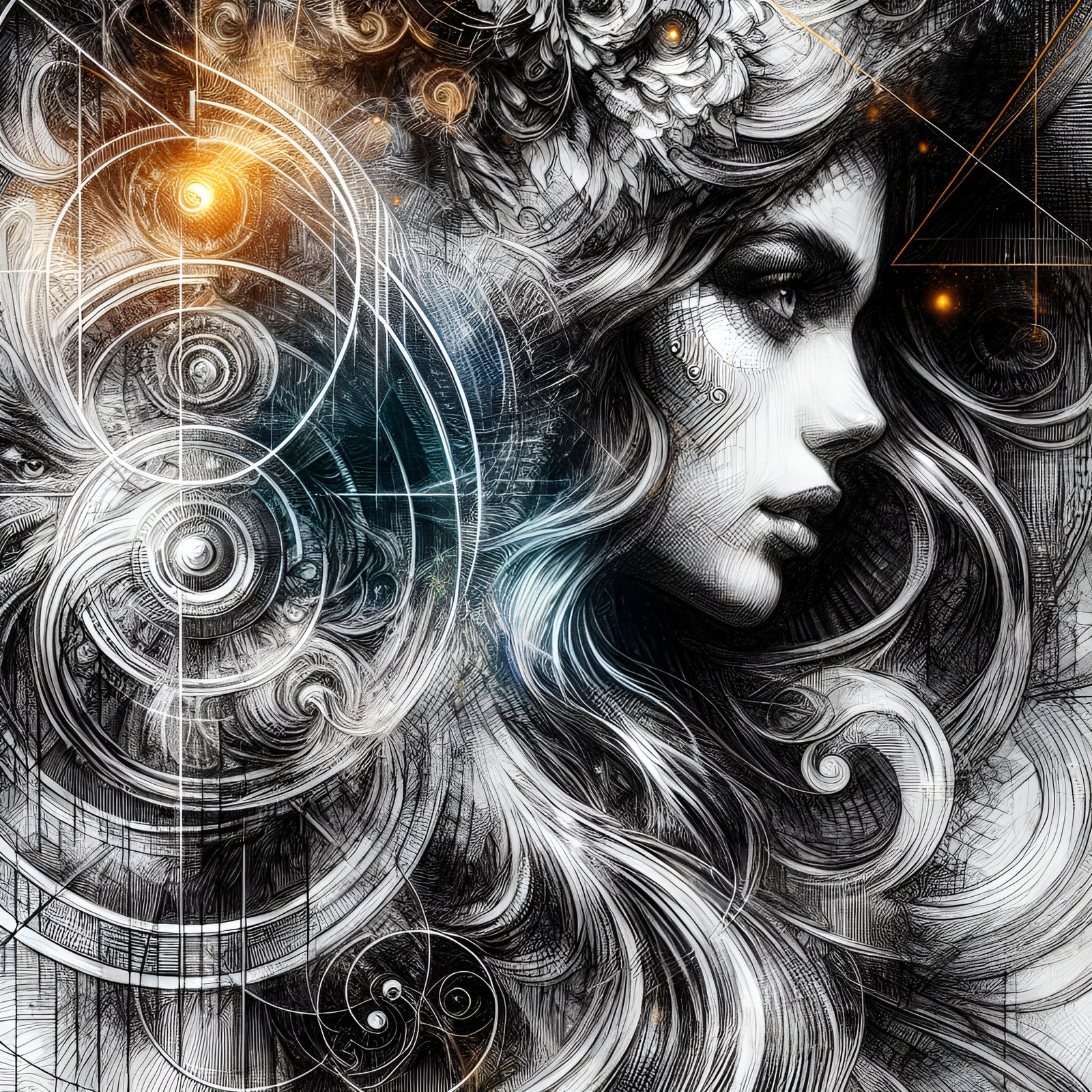 Woman, intricately detailed hyperdetailed complementary colors charcoal drawing ink drawing pencil sketch 64 megapixels ...