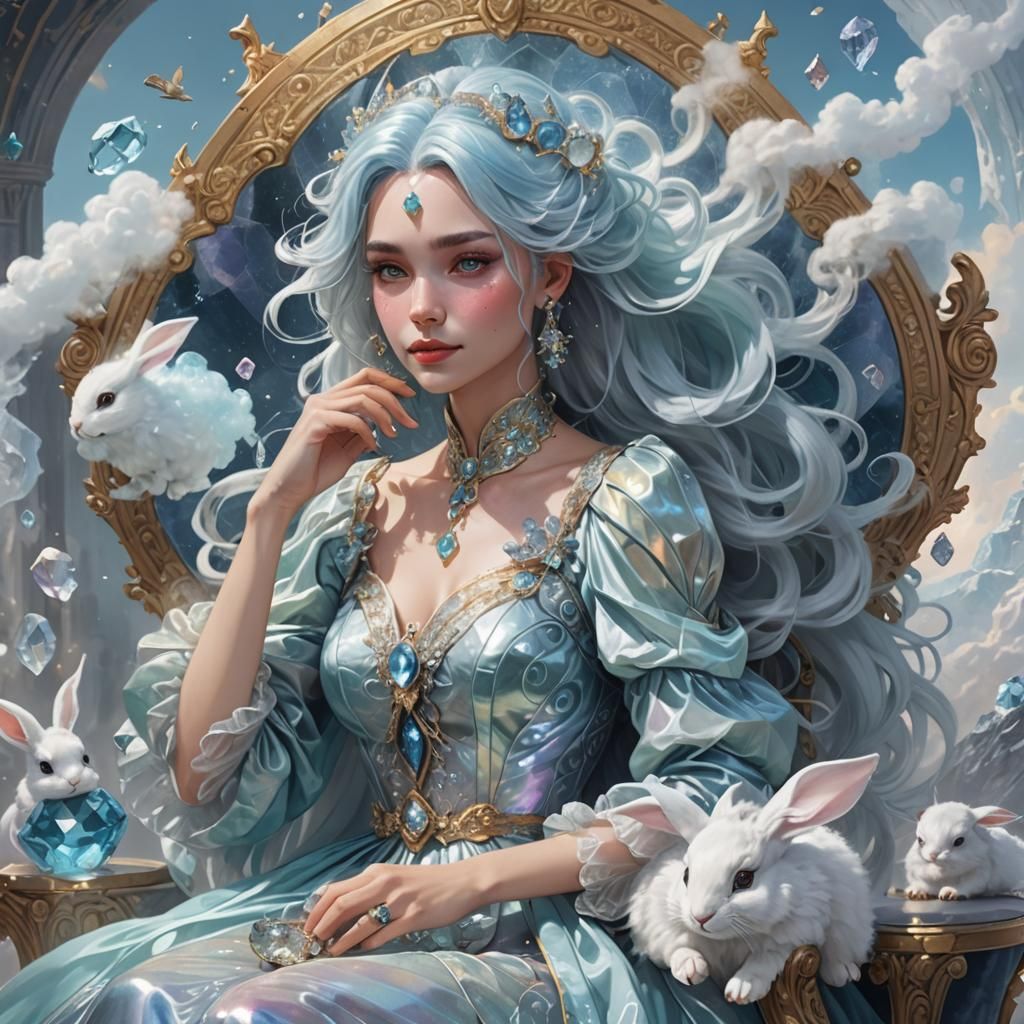 Playful Cloud Goddess on Crystal Throne: Concept Art