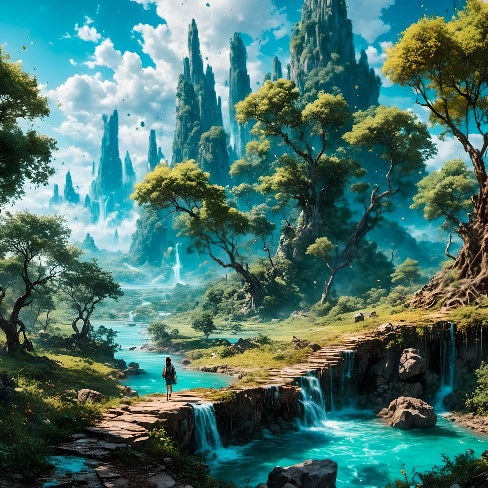 Phosphorescent Woman in Hyperrealistic 3D Landscape