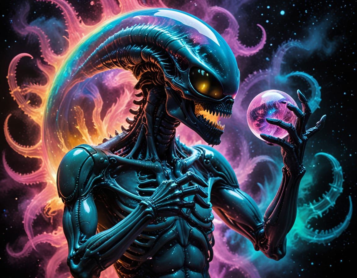 Ethereal Xenomorph in Psychedelic Vortex