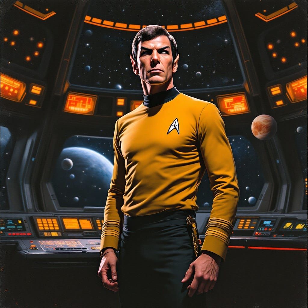 Spock on the Bridge in Retro-Futuristic Style
