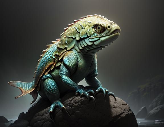 Female Amphibioid in Misty Environment, Digital Art