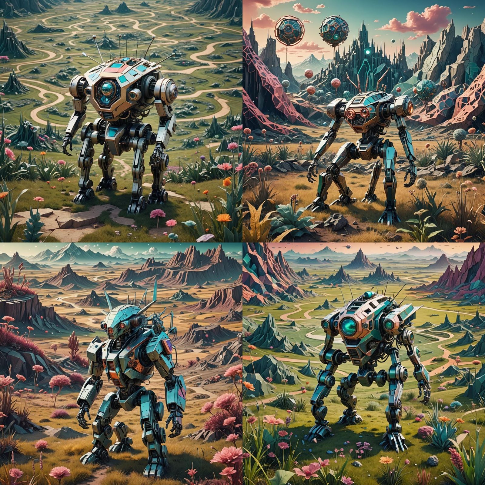 exocreature in the middle of a surreal field