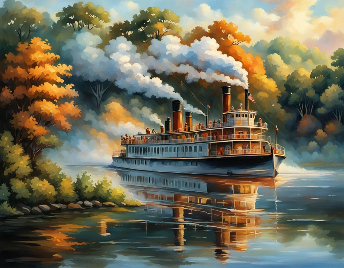 Steamboat on the Mississippi in Oil Painting Style