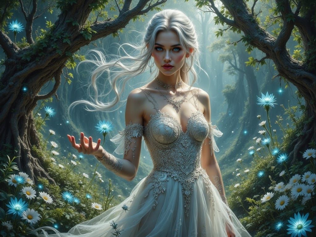 Enchanted Elf in Art Nouveau Forest