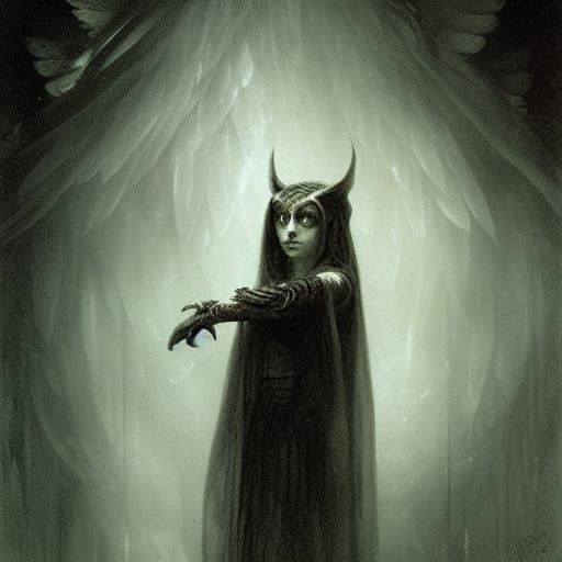 Creepy Owl Woman in Dark Fantasy Style