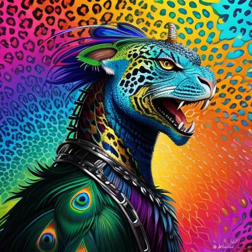 Colorful Dragon Scale Man Portrait in Abstract Art