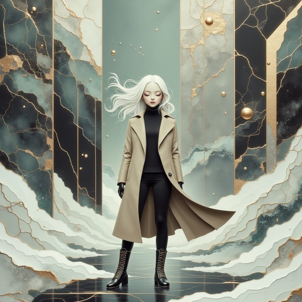 Fearless Woman Defies Winter Storm in Metallic Mansion