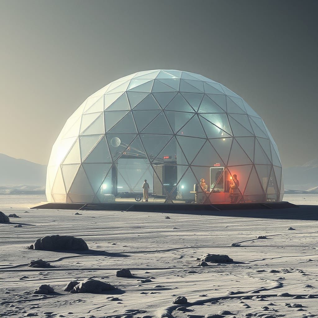 Lunar Geodesic Dome in Futuristic Concept Art Style